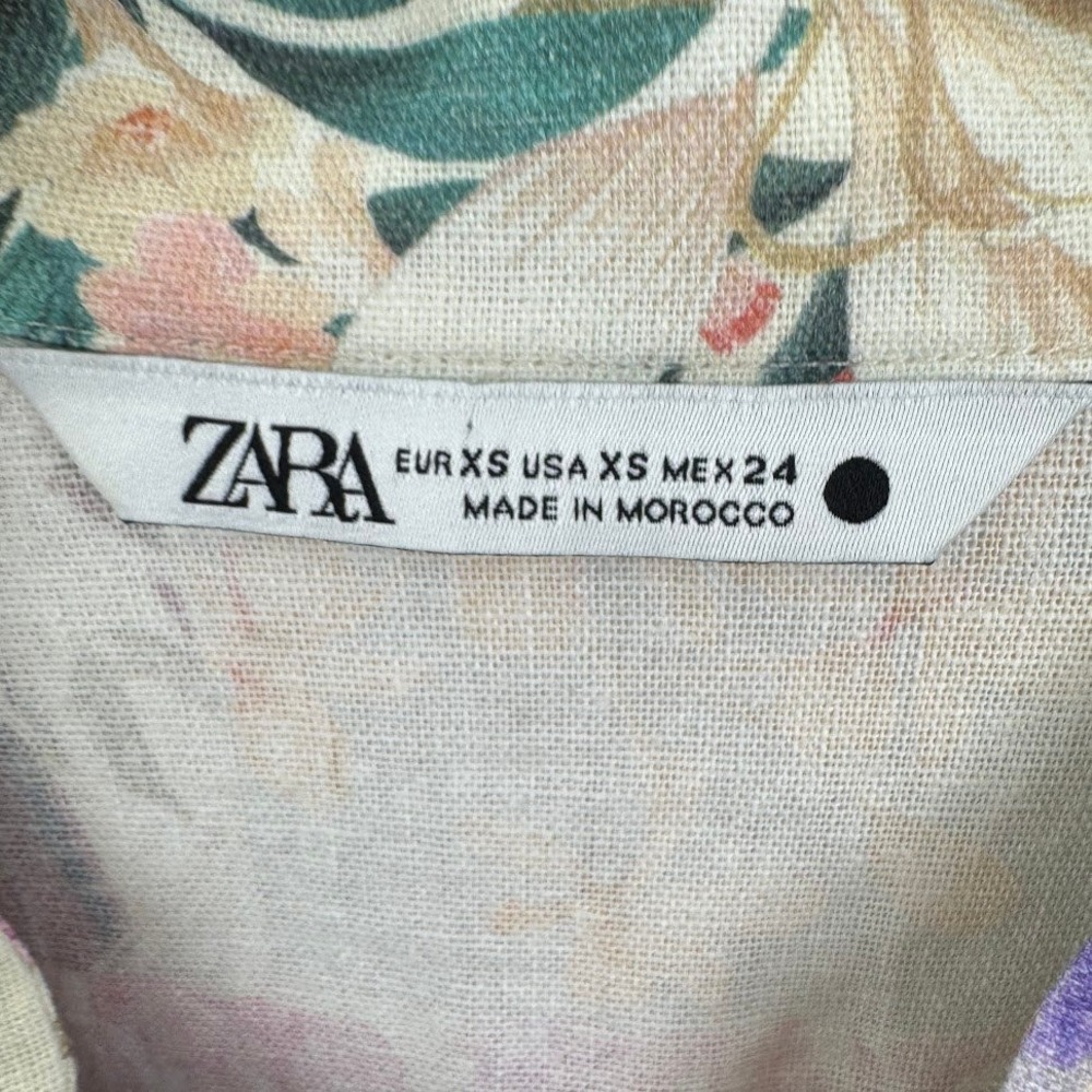 ZARA Floral Patchwork Mini Dress Long Sleeve Linen Blend Blogger Fav Size XS - Picture 6 of 9